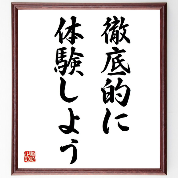 ニーチェの名言「徹底的に体験しよう」額付き書道色紙／受注後直筆（Z2622）