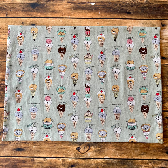 30×40ランチマット　猫アイス(グリーン)