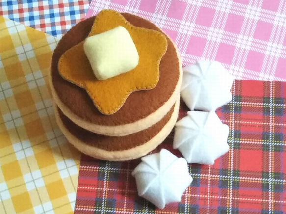 フェルト ままごと★ミニ ホットケーキ（パンケーキ）★バター＆シロップ