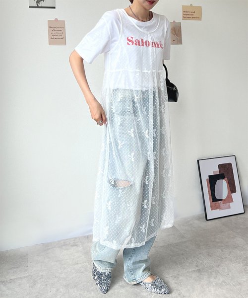 リボン柄シアーワンピース