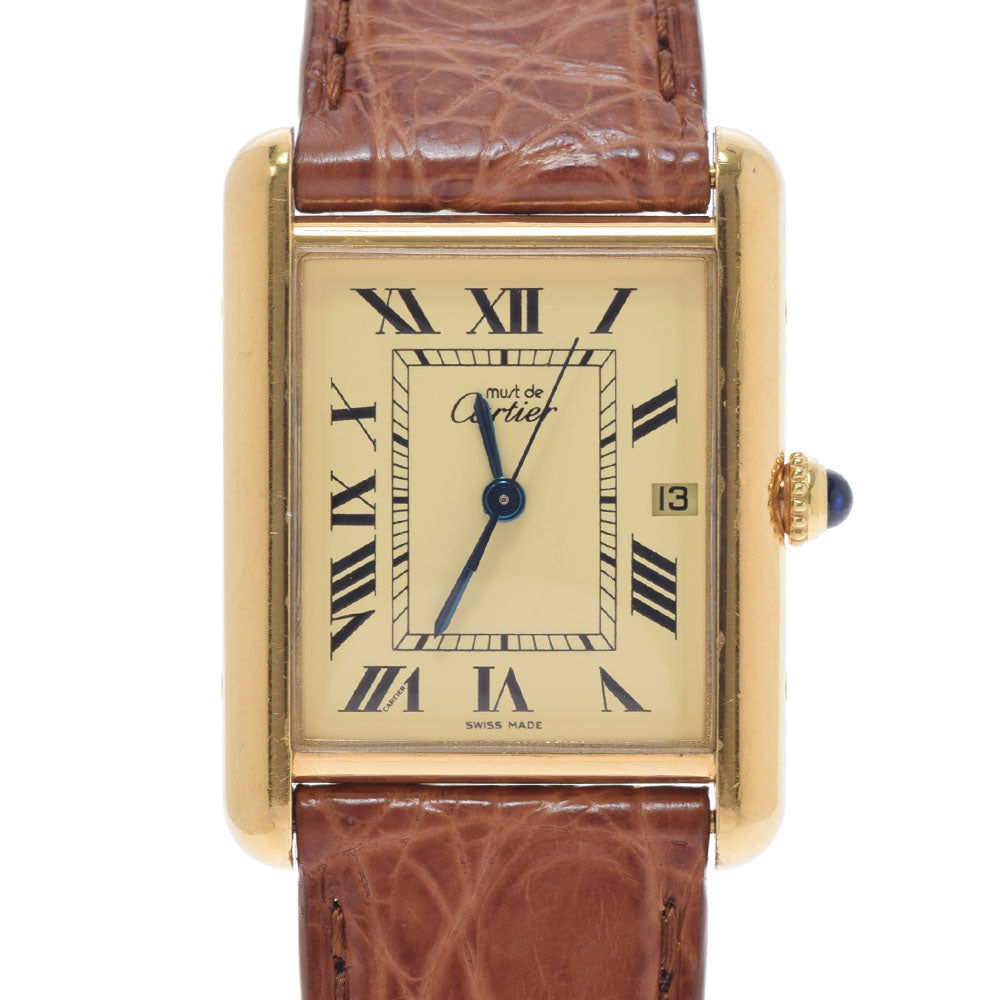 CARTIER カルティエ マストタンク LM W1017454 レディース GP/革 腕時計 クオーツ クリーム系文字盤 ABランク 中古 