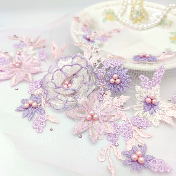 C品番LR009pp 花 刺繍  1枚 モチーフ ドレス カバン ダンス 生地