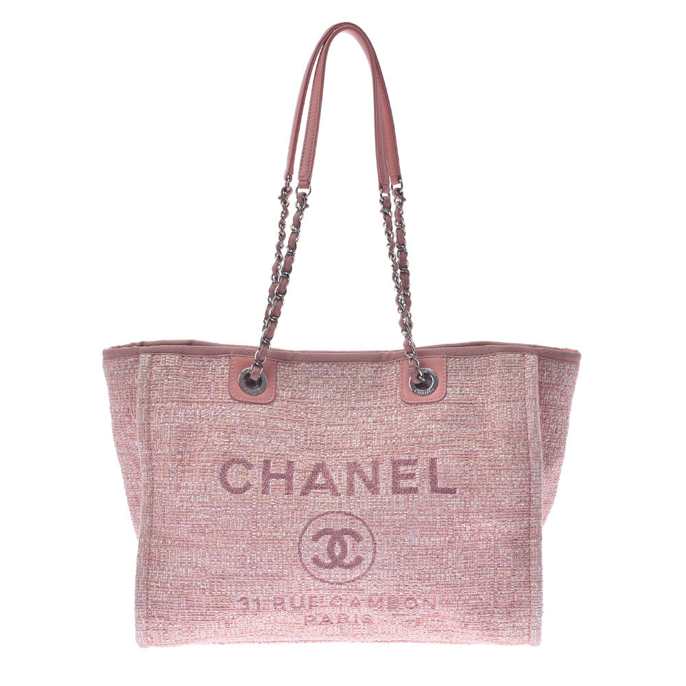 CHANEL シャネル ドーヴィル チェーントートバッグ ピンク レディース ツィード/レザー ショルダーバッグ ABランク 中古 