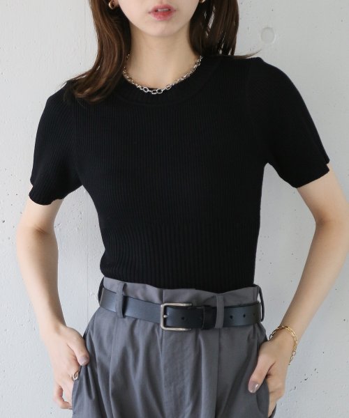 【MAISON BREEZE reveur】Ribbed short－sleeved summer knit リブ切替 クルーネック サマーニット 半袖