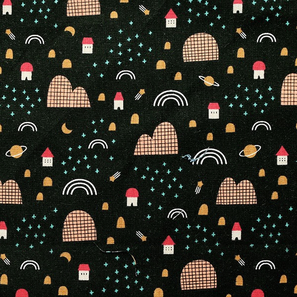 新入荷！『FIGO Fabrics　赤い屋根の家　黒地　USAプリント生地』～50㎝単位でカット～