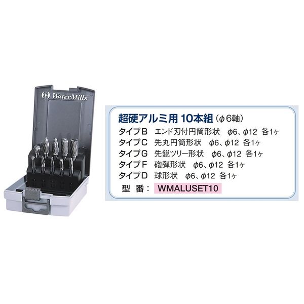 WMアルミ用超硬ロータリーバーセット 6mm軸 10本組 【WMALUSET10】 WMALUSET10 1セット(10本)（直送品）