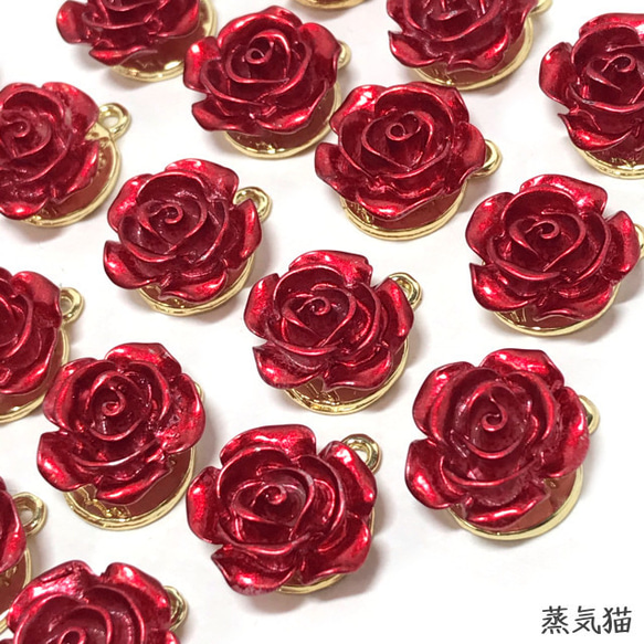 赤い薔薇チャーム 6個【バラの花 ピアス ハンドメイド用アクセサリーパーツ素材】