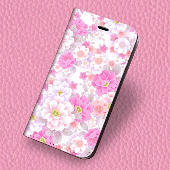 iPhone フラップ無し手帳型ケース ★和柄 華彩舞 桜