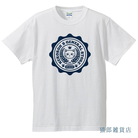 猫Ｔシャツ　猫郎雑貨店カレッジロゴ風　150～ＸL