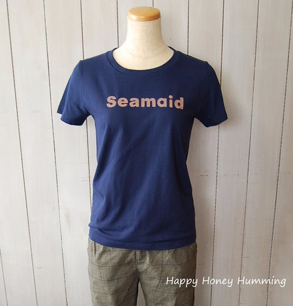 ロゴTシャツ seamaid　ネイビー　送料無料