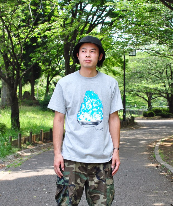 かき氷メンズＴシャツ BlueHawaii  Gray S M L XL 2XL 3XL ☆父の日Gift☆