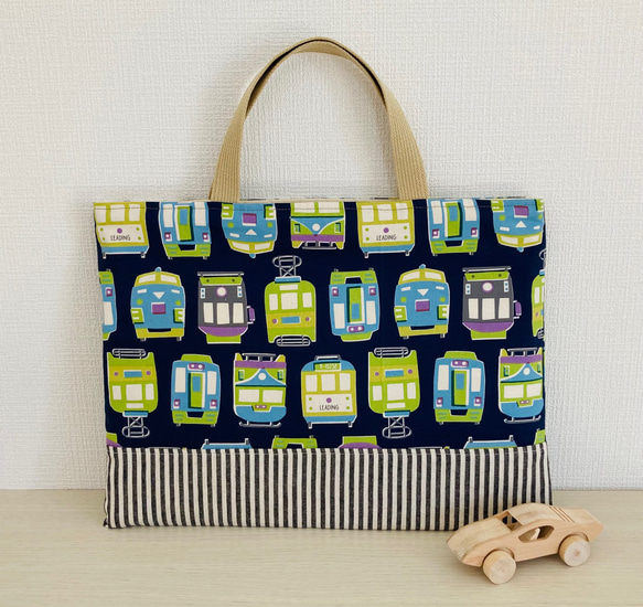 電車xネイビー レッスンバッグ 30x40 ♡コップ袋プレゼント♡