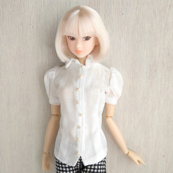 再764【momokoDOLLシャツ】白のパフスリーブシャツ※1/6ドール服