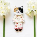 一点物【おめかしおねむねこ】三毛猫（ブローチ&バッグチャームの2way）フェルト・刺繍・ぬいぐるみ・ドール・インテリア・秋