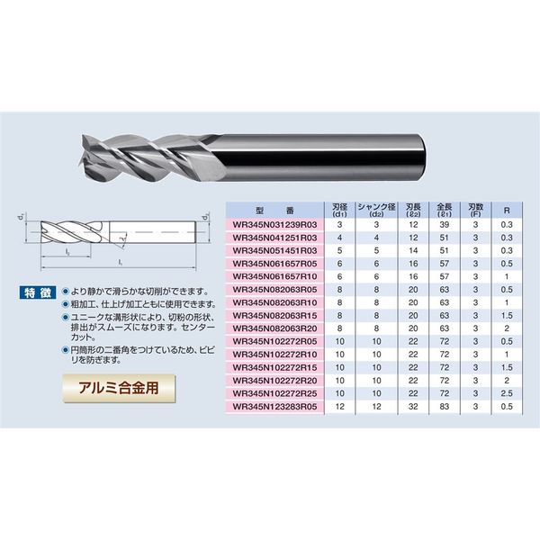 WMアルミ用エンドミル 12x32x83mm WR345N123283