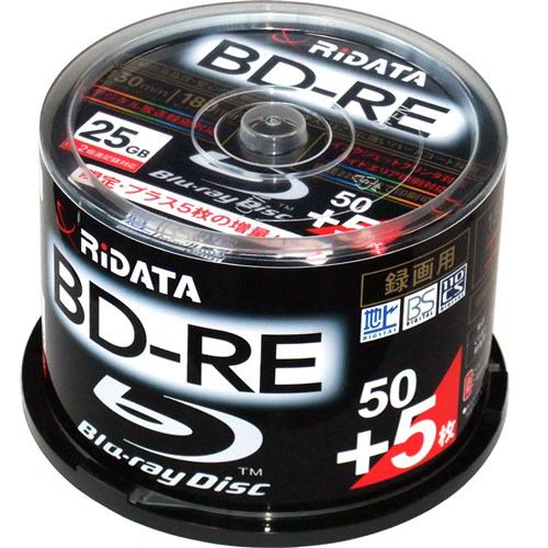 RiDATA BDRE130PW2X50+5SPC 繰り返し録画用BD-RE ワイドプリントレーベルディスク 1～2倍速 25GB 50+5枚スピンドルケース