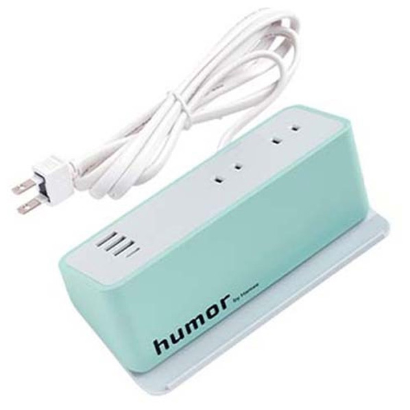 Hamee 2コンセント/USB3ポート/TYPE-C1ポート OAタップケーブル一体型 1．5m humor ミントグリーン 669-944820