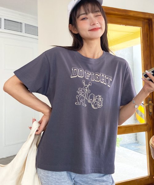 刺繍 サイドスリット アニマルプリントTシャツ 夏服 夏