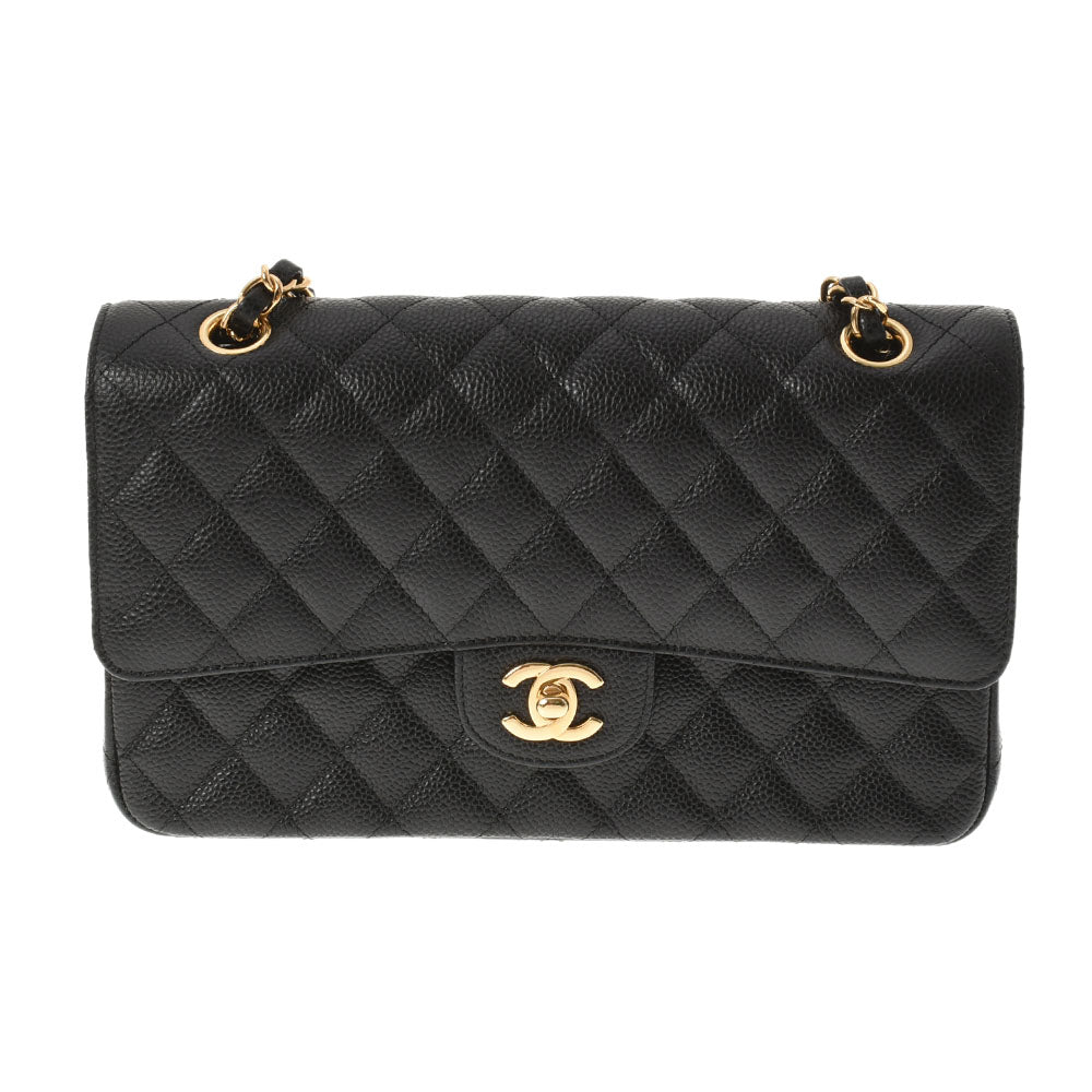 CHANEL シャネル マトラッセ チェーンショルダー Wフラップ 25cm 黒 ゴールド金具 レディース キャビアスキン ショルダーバッグ 未使用 