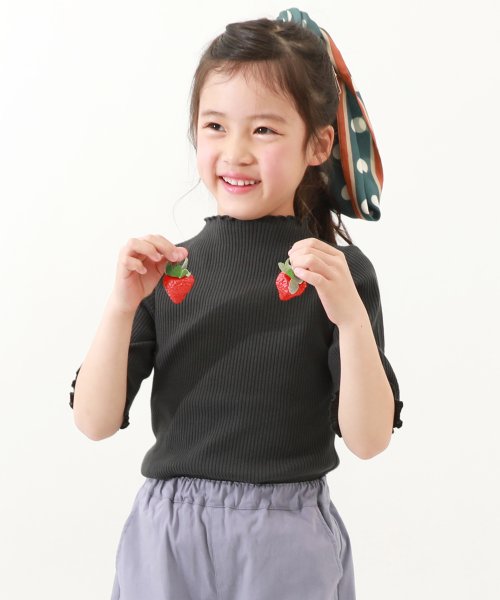 5分袖 リブTシャツ 子供服 キッズ 女の子 トップス 半袖Tシャツ Tシャツ