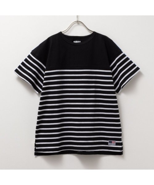 NAVY ネイビー USコットン ボーダー切替半袖Tシャツ MABG24107