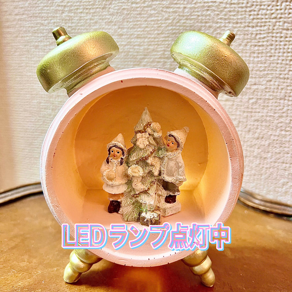 ハルモニア　LED ライト　クロックオブジェ　ピンク　クリスマス　時計