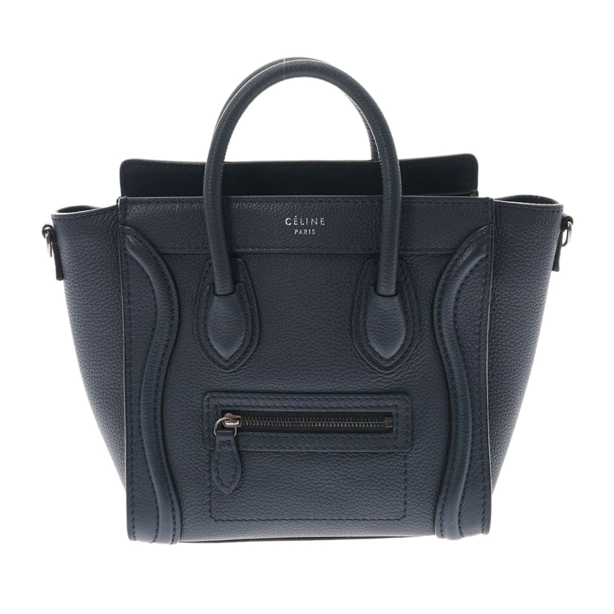 CELINE セリーヌ ラゲージ ナノショッパー ネイビー シルバー金具 168243LUG.07OR レディース レザー 2WAYバッグ Bランク 中古 