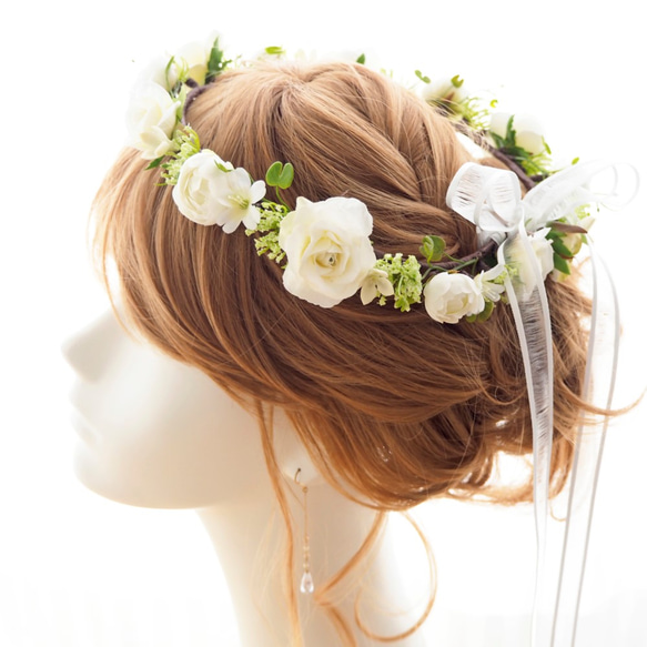 花冠 大人用 ~ Sweet Flower Tiara ~ 白　花かんむり　結婚式☆ウエディング☆バラ☆薔薇