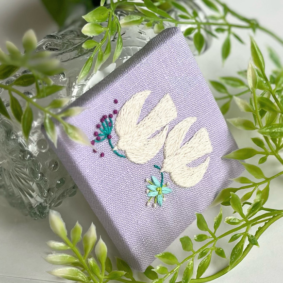 北欧風ことりと草花の刺繍パネル【hokuo】#244