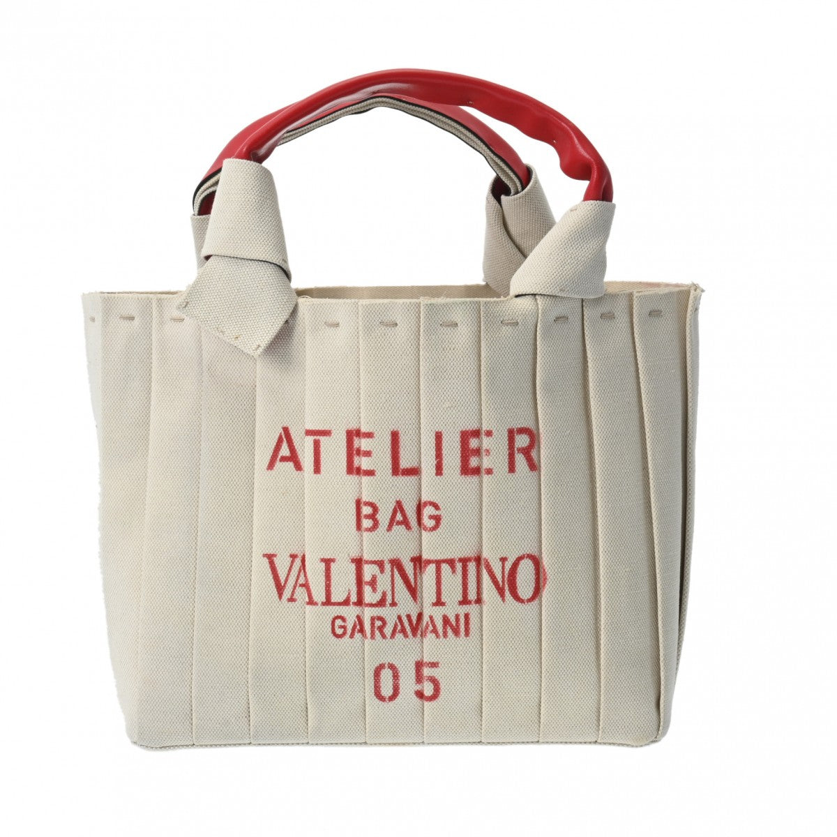 VALENTINO ヴァレンティノ アトリエール 2WAY トート プリッセエディション ナチュラル/赤 レディース レザー キャンバス ショルダーバッグ ABランク 中古 