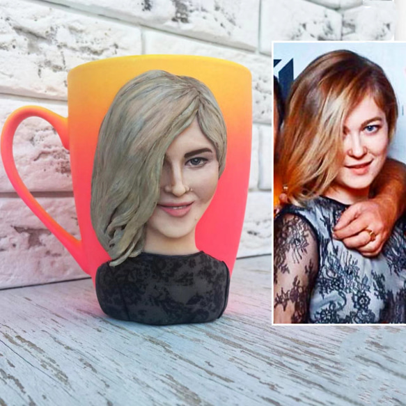 【オーダーメイド】お写真入から コーヒーカップ 3D 似顔絵 肖像画 写真 人形 コップ マグカップ フィギュア 誕生日