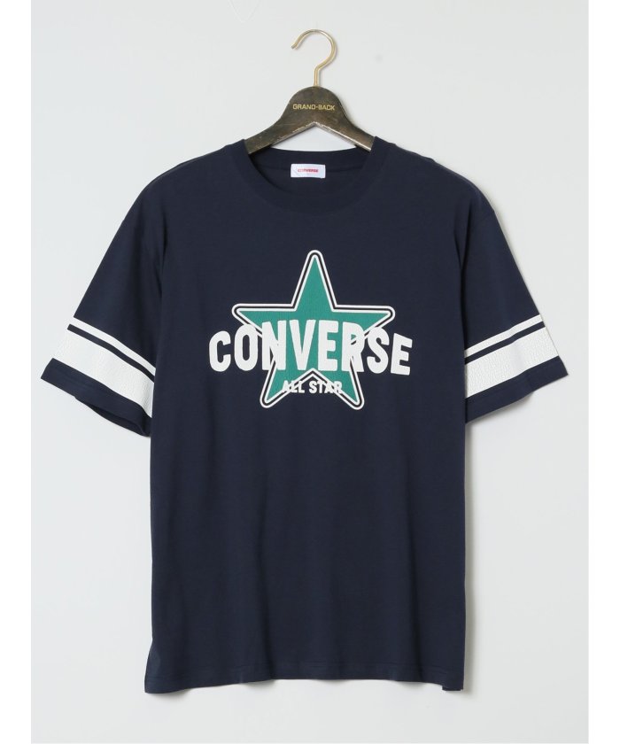 グランバック/【大きいサイズ】コンバース/CONVERSE クラック風袖ライン クルーネック半袖Ｔ･･･