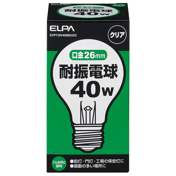 エルパ 耐震電球 E26口金 40W クリア耐振電球タイプ EVP110V40WA55C