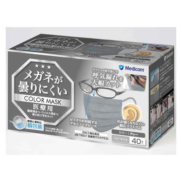 ARメディコム・インク・アジアリミテッド ARメディコム/メガネが曇りにくいカラーマスク 40枚 グレー FC600PU-JMK200698