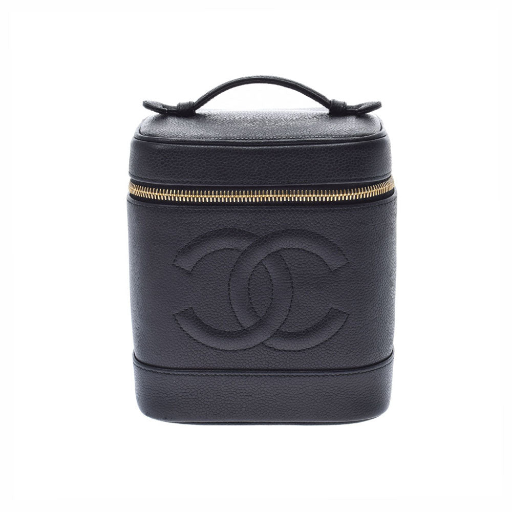 CHANEL シャネル 縦型バニティバッグ 黒 ゴールド金具 レディース キャビアスキン ハンドバッグ Aランク 中古 