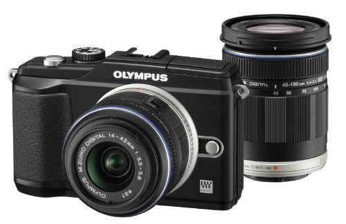 OLYMPUS ミラーレス一眼 E-PL2 ダブルズームキット ブラック E-PL2 TLKIT BLK【中古品】