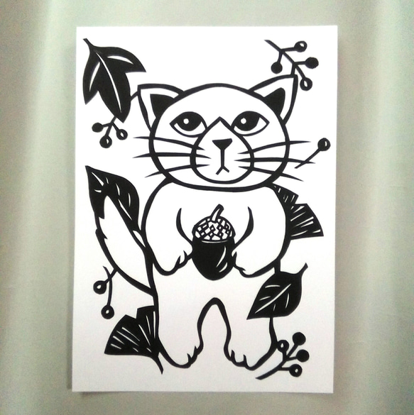 【切り絵】原画　A5サイズ　cat15