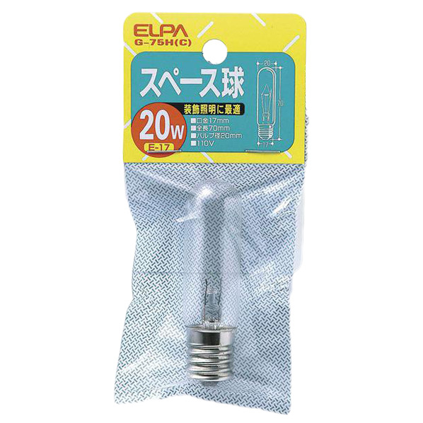 エルパ スペース球 E17口金 20W クリア 1個入り G-75H(C)