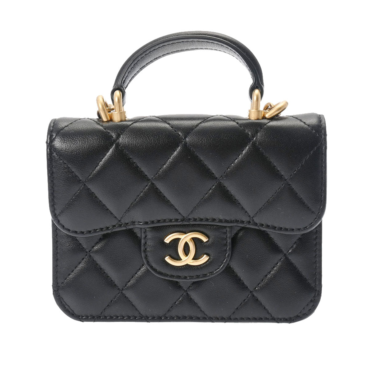 CHANEL シャネル トップハンドル ミニチェーンショルダー 黒 ゴールド金具 AP2200 レディース ラムスキン ショルダーバッグ Aランク 中古 