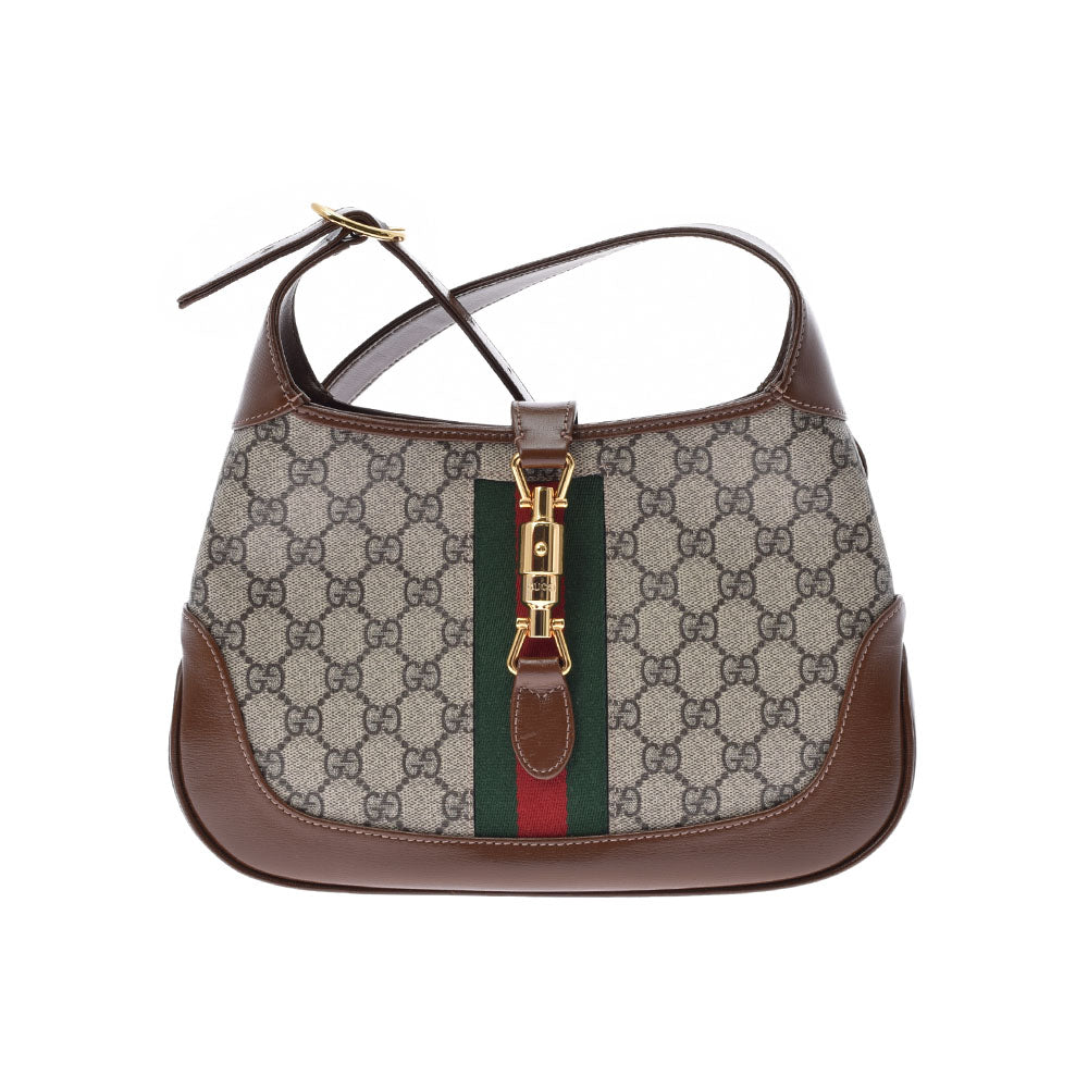 GUCCI グッチ ジャッキースモール ブラウン ゴールド金具 636706 レディース GGスプリームキャンバス レザー ショルダーバッグ 新同 中古 