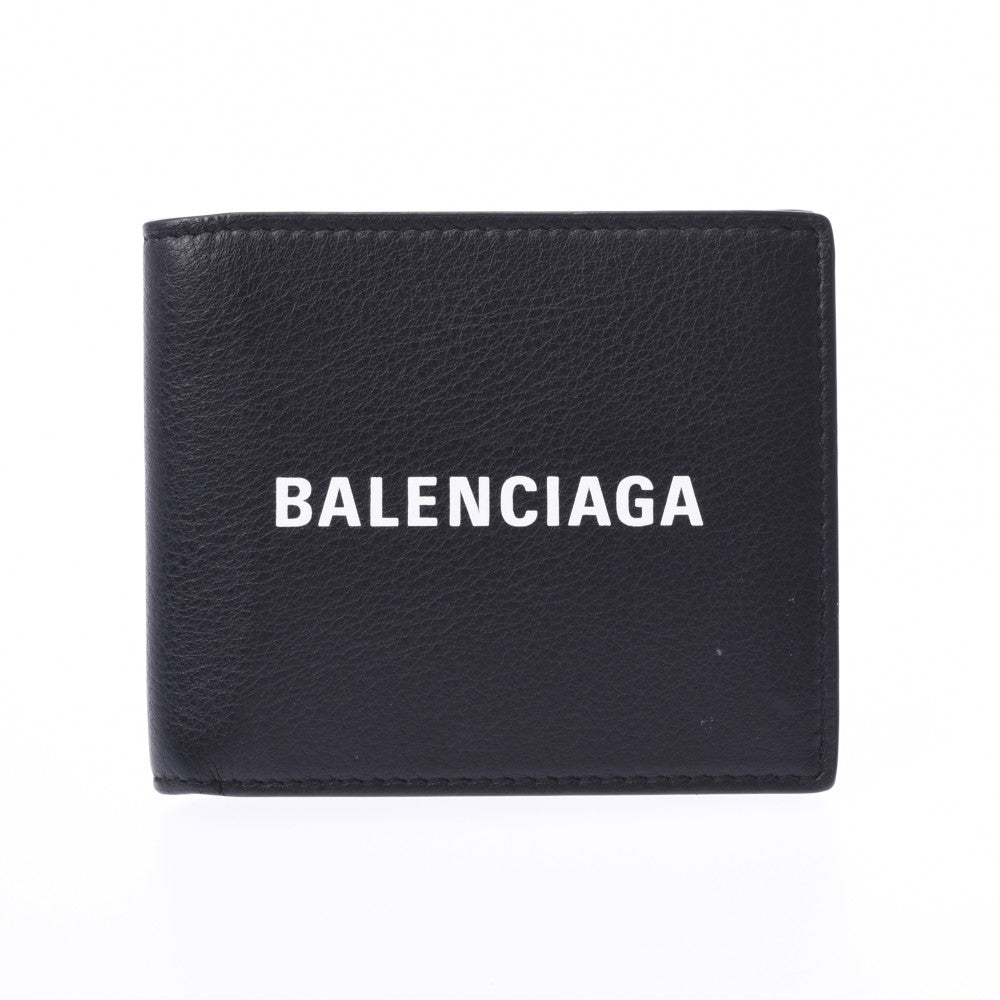 BALENCIAGA バレンシアガ エブリデイ 二つ折り札入れ 黒/白 ユニセックス カーフ 二つ折り財布 Aランク 中古 