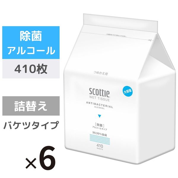 ウェットティッシュ 除菌シート 【アルコール除菌】 大容量 詰替用 1箱（410枚入×6個） スコッティ 日本製紙クレシア