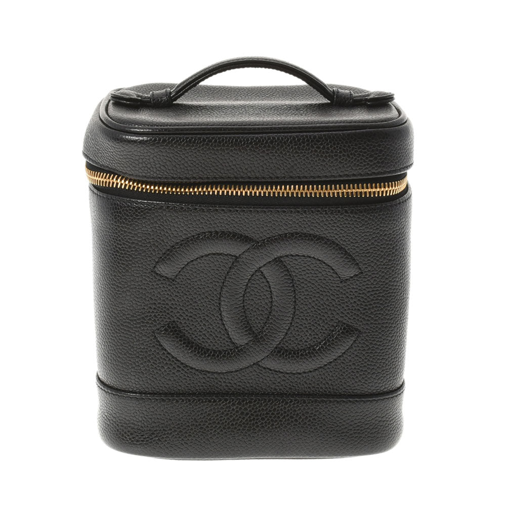 CHANEL シャネル 縦型バニティ 黒 ゴールド金具 レディース  キャビアスキン ハンドバッグ Aランク 中古 