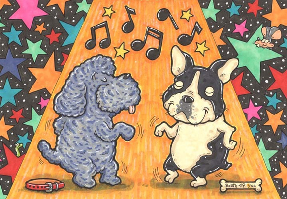 ダンスダンスドッグ　　犬　マーカー　ボストンテリア　プードル　イラスト