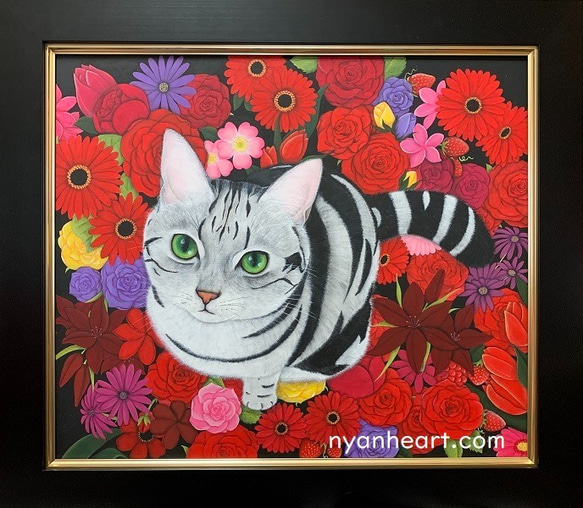 【原画】猫の肖像画「Vivid」／油彩額入り