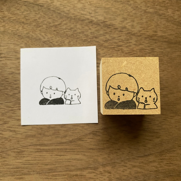 【5月発売】眺めるふたり 3cm角 ラバースタンプ イラストはんこ