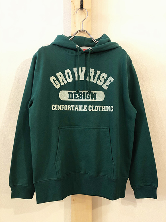 GROW RISE DESIGN　カレッジプリントパーカ（グリーン）