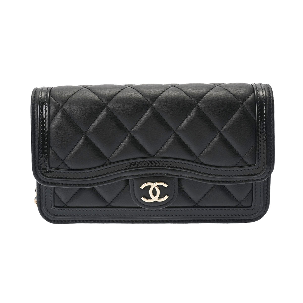 CHANEL シャネル マトラッセ フォンケース ブラック ゴールド金具 AP3559 レディース ラムスキン エナメル ショルダーバッグ 未使用 