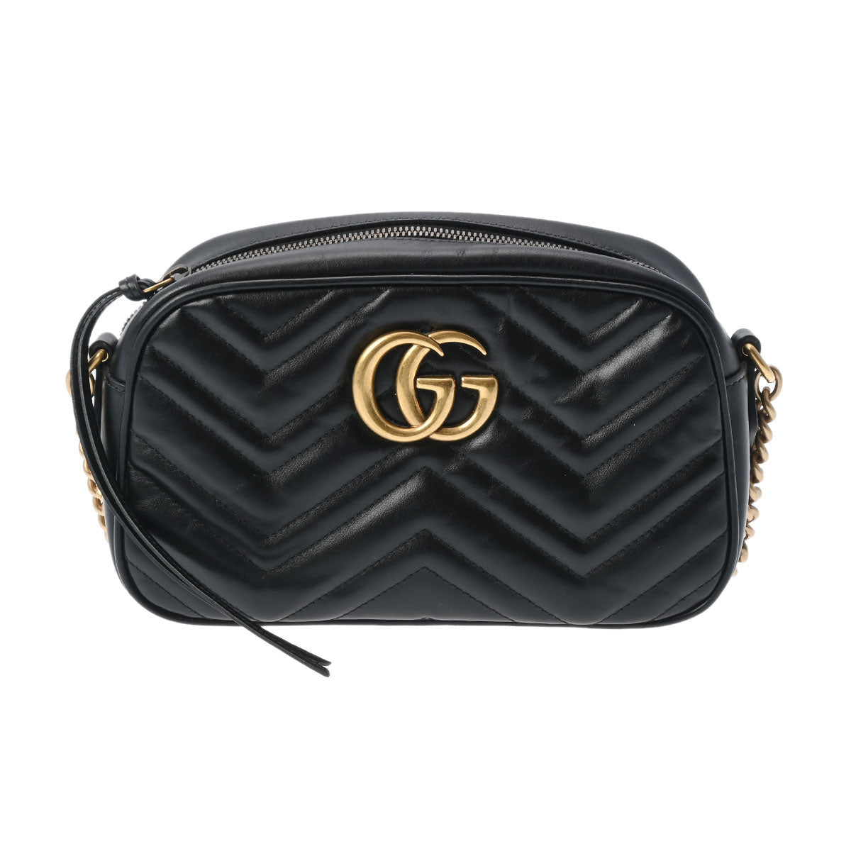 GUCCI グッチ GGマーモント  黒 ゴールド金具 447632 レディース レザー ショルダーバッグ Aランク 中古 