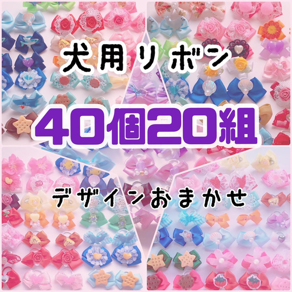 わんちゃん用リボンヘアゴム40個20組☆10018